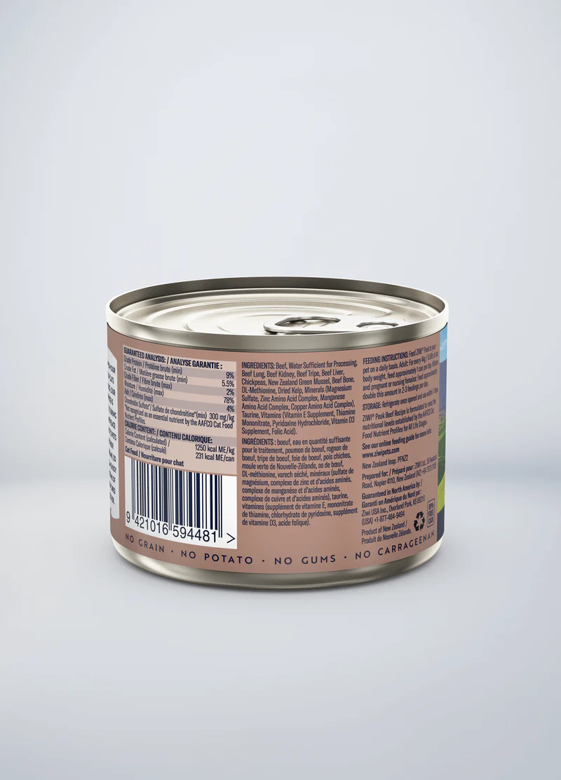 Ziwi Peak Canned Cat Food beef Recipe 185g - Image 2